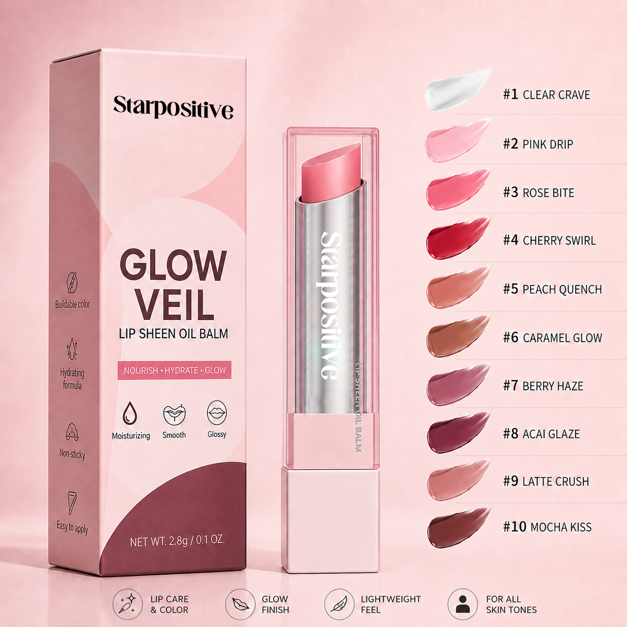 🔥Last Day Buy 1 Get 1 Free|Starpositive GLOW VEIL LIP SHEEN OIL BALM
