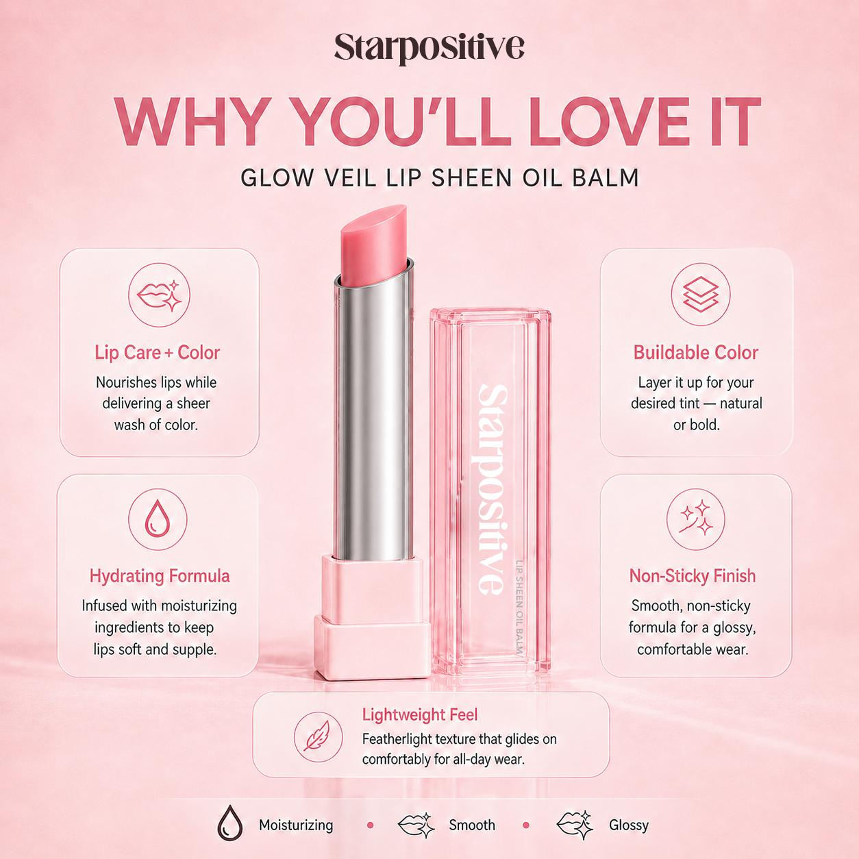 🔥Last Day Buy 1 Get 1 Free|Starpositive GLOW VEIL LIP SHEEN OIL BALM